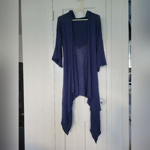 Goddis knit long open asymmetrical cardigan with hood size m/l